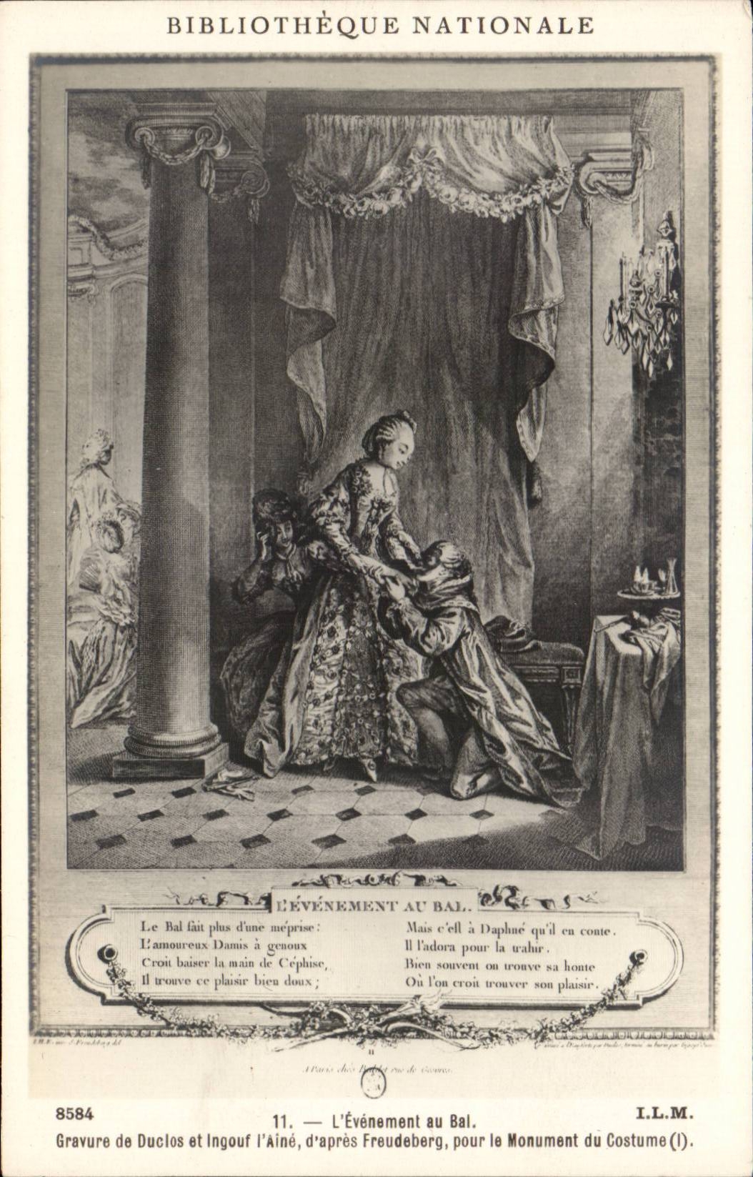 CPA Fantaisie Bibliotheque Nationale L'evenement au bal Duclos et ingouf d'apres FEudeberg Monument du costume