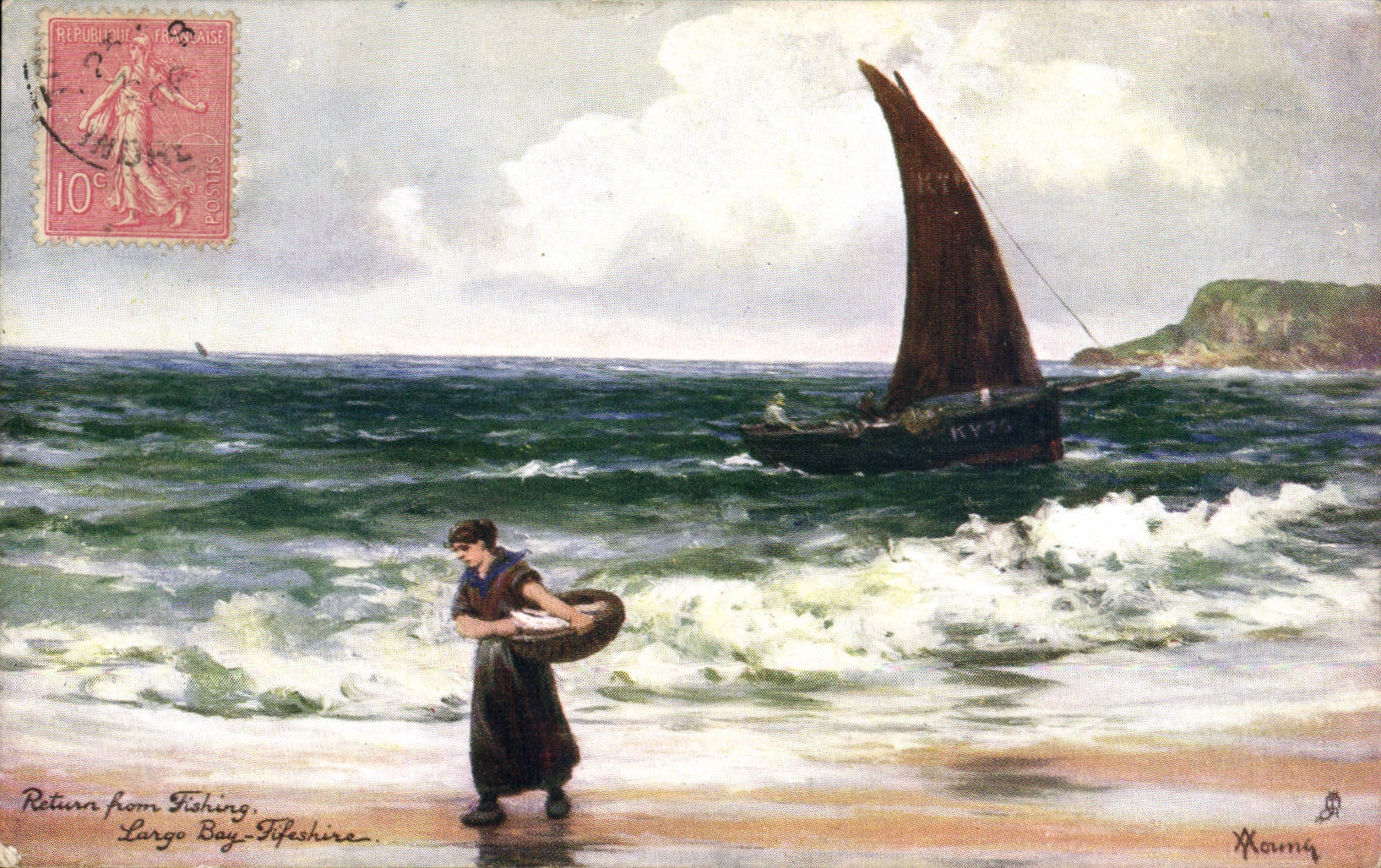 CPA Fifeshire coast Bateau plage Boat 