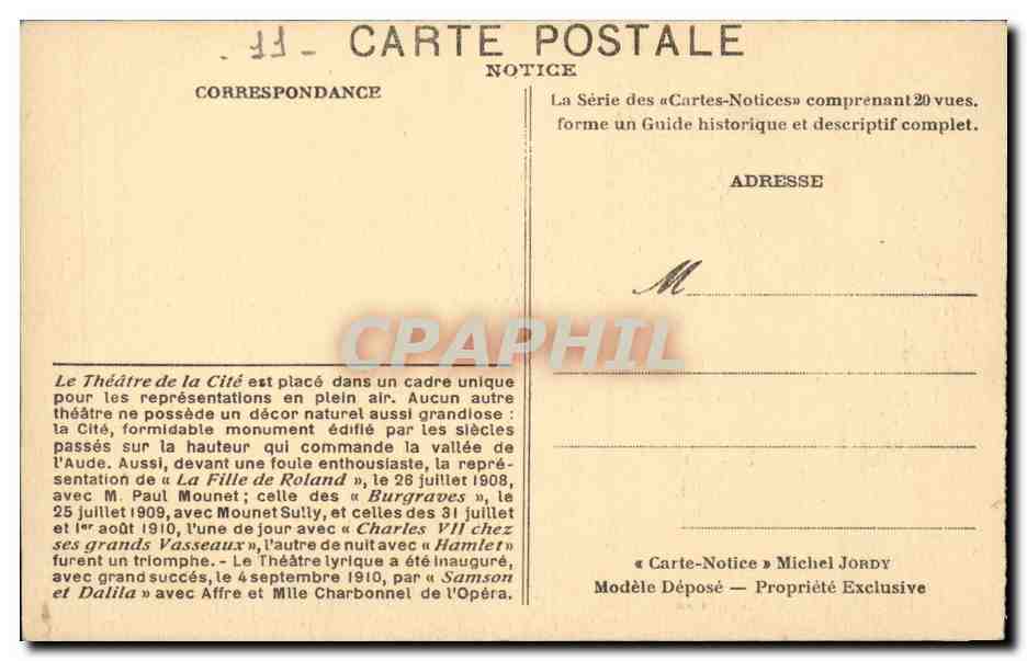 Théâtre de la Cité — Carcassonne — Notice — Michel Jordy n°19 — Verso