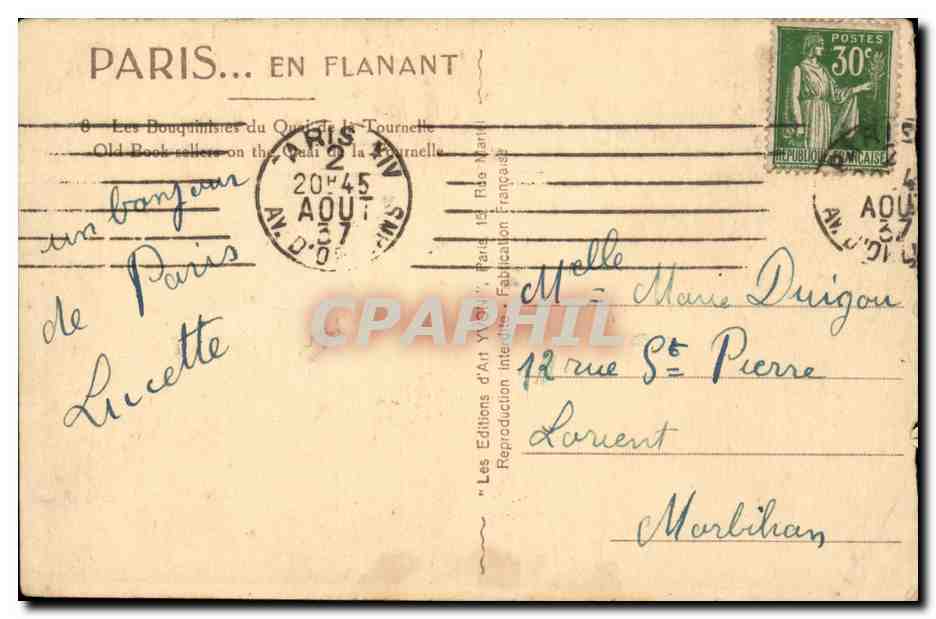 Paris CPA Les bouquinistes du quai de la Tournelle  — Rückseite