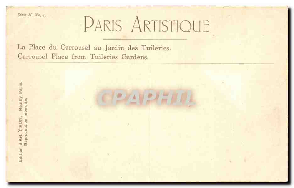 Paris CPA Place du Carrousel au jardin des Tuileries — Rückseite