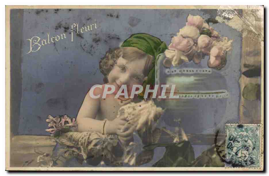 CPA Fantaisie Enfant Balcon fleuri
