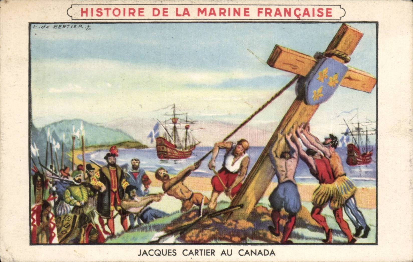 CPA Fantaisie Histoire de la marine francaise Jacques cartier au CAnada ( publicite Lion noir )
