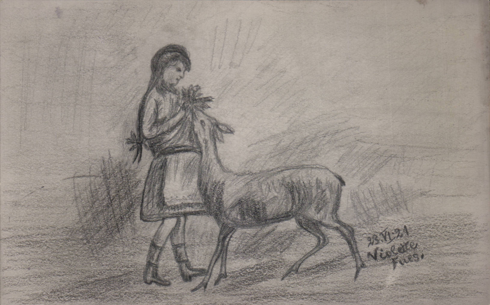 CPA Fantaisie Enfant et biche