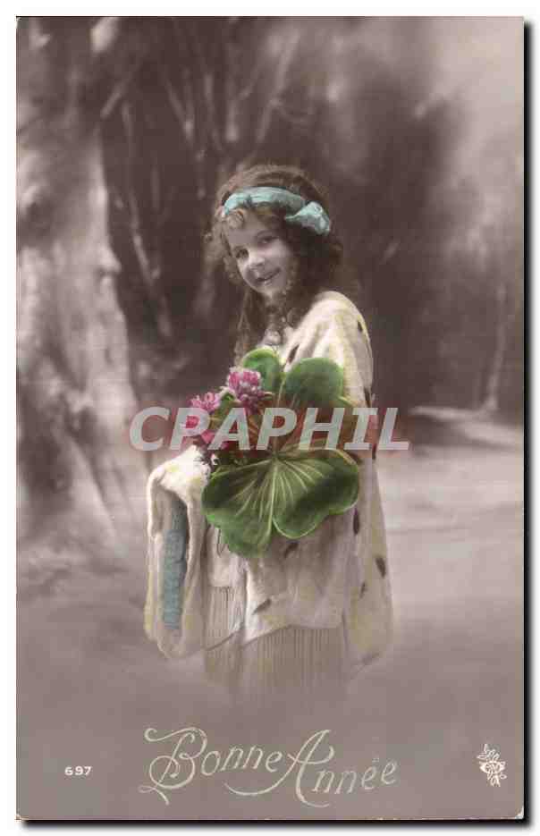 CPA Fantaisie Enfant Bonne annee Trefle