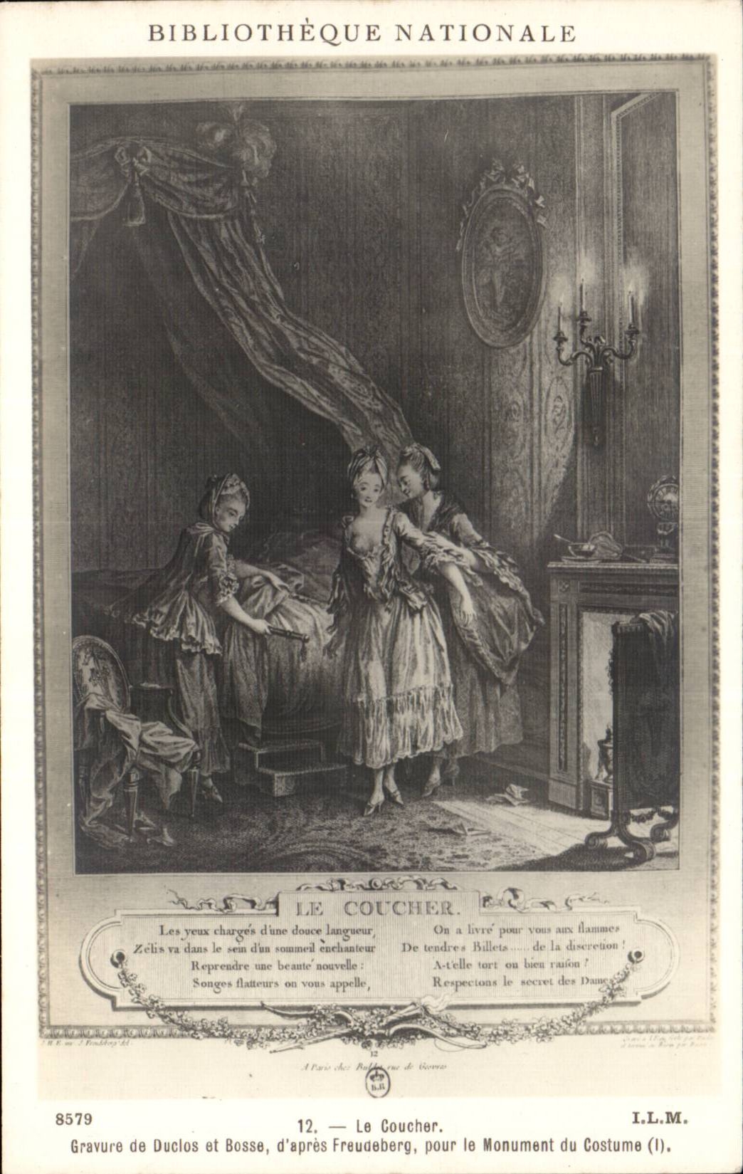 CPA Fantaisie Bibliotheque Nationale Le coucher Duclos et Bosse d'apres Freudenberg Monument du costume