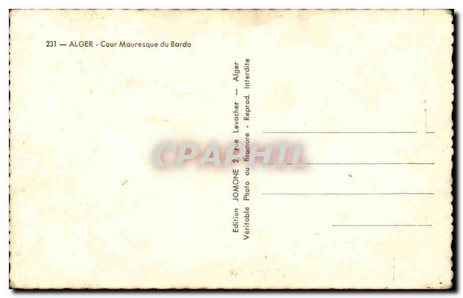 Cour Mauresque du Bardo — Algérie — Édition Jomone — Verso