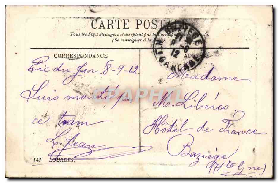 CPA lourdes Le funiculaire du pic du Jer — Verso