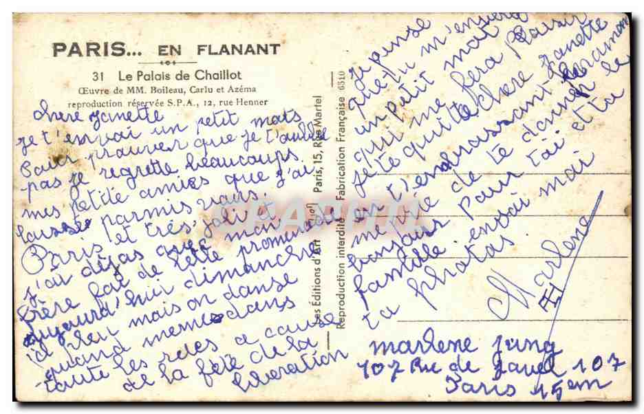 CPA Paris Le palais de Chaillot  — Rückseite