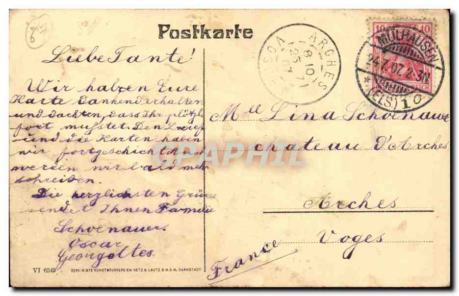 CPA Mulhausen Mulhouse Bahnhof gesehen Hauptpostamt  — Rückseite