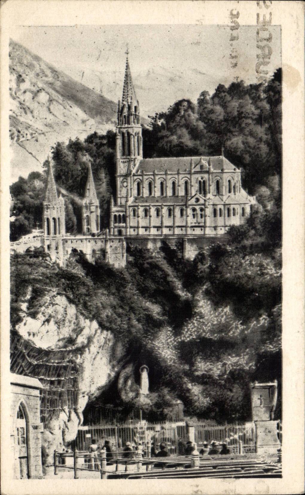 CPA Lourdes La grotte de la basilique