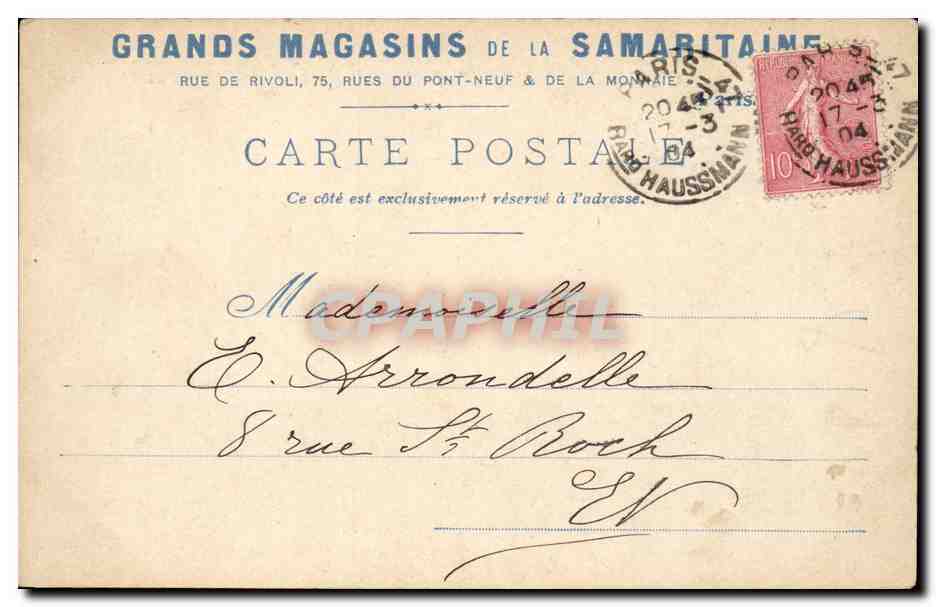 Paris CPA Grands Magasins de la Samaritaine Rue de Rivoli Jardin des Plantes — Rückseite