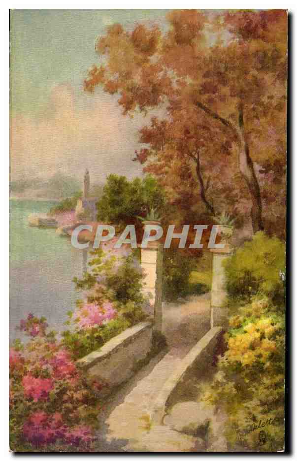 CPA Fantaisie Italian lakes Lac italien