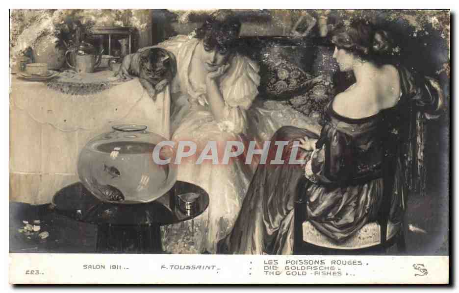 CPA Fantaisie Salon de 1911 Toussaint Les poissons rouges