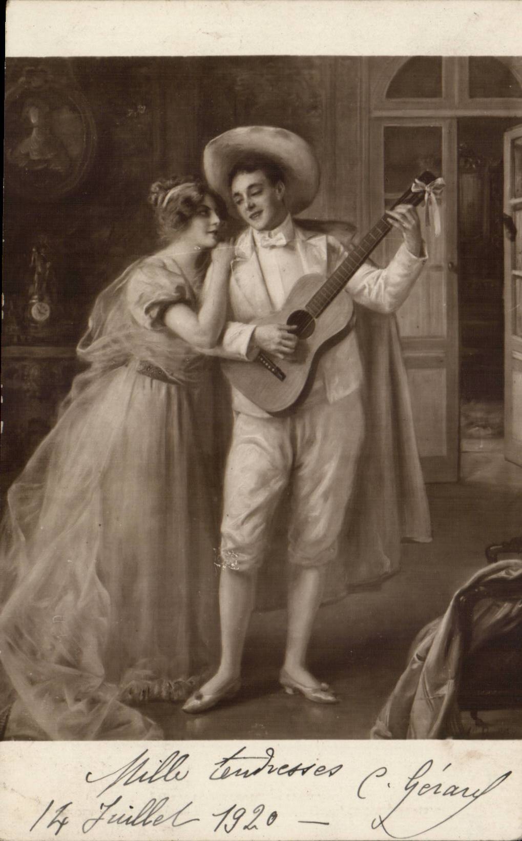 CPA Fantaisie Salons de paris Auguste Bellet Chanson d'amour