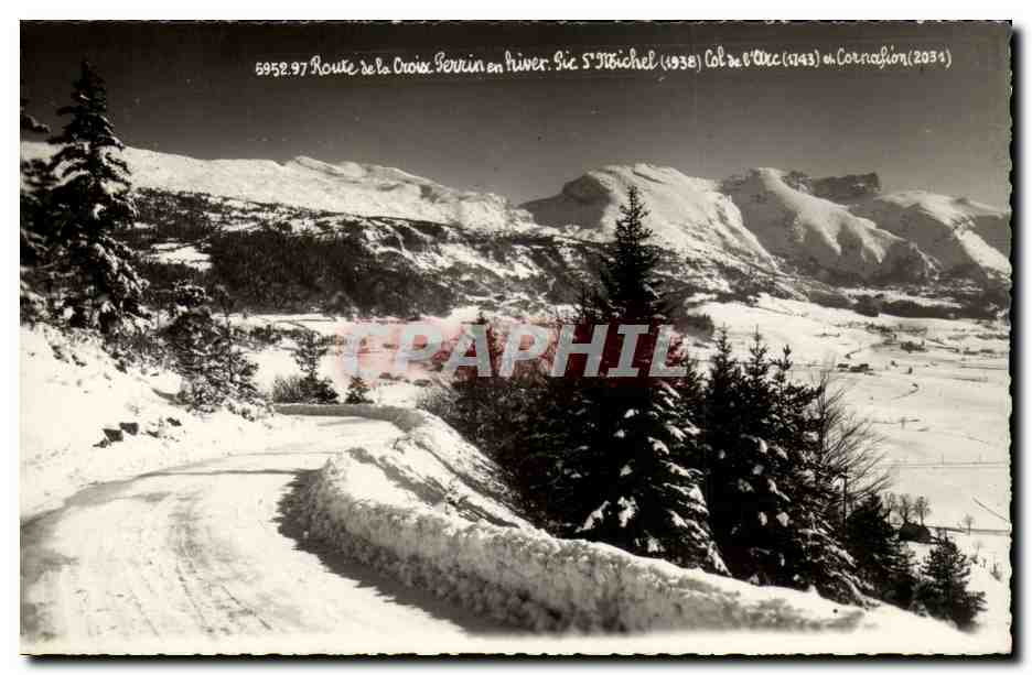 Route de la Croix Perrin im Winter — Ansicht von Saint-Étichel (1938) und Col de l'Arc (1943) in Corniaflon (2034) — CPAPHIL