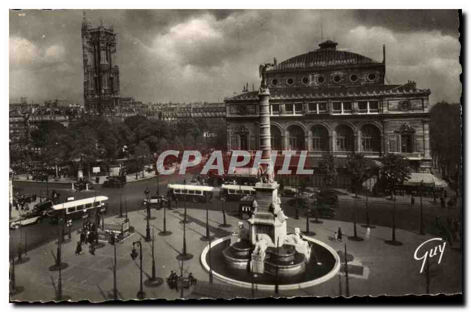 Paris CPA Place du Chatelet et tour Saint Jacques