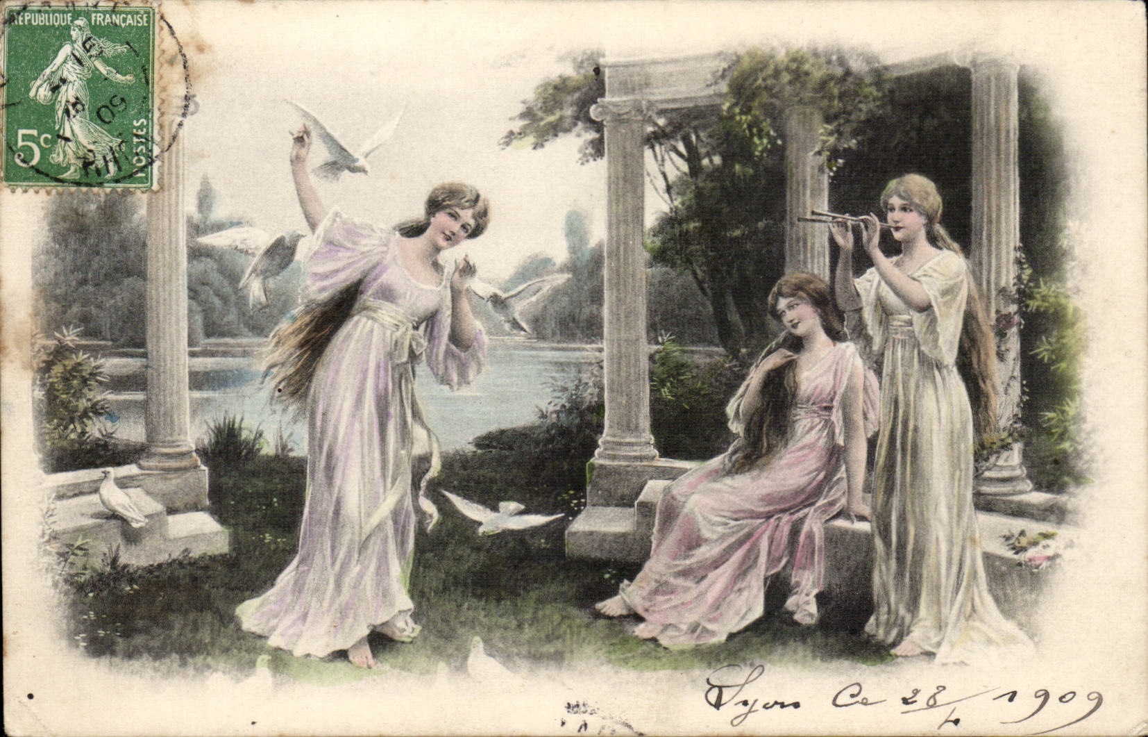 Three young women in an ancient garden — publisher K.G. & Cie, series number 113