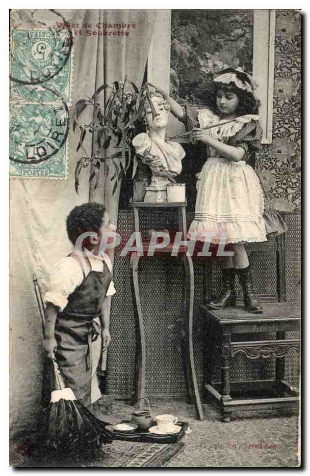 CPA Fantaisie Enfants Valet de chambre et soubrette ( negro enfant de couleur noir negre )