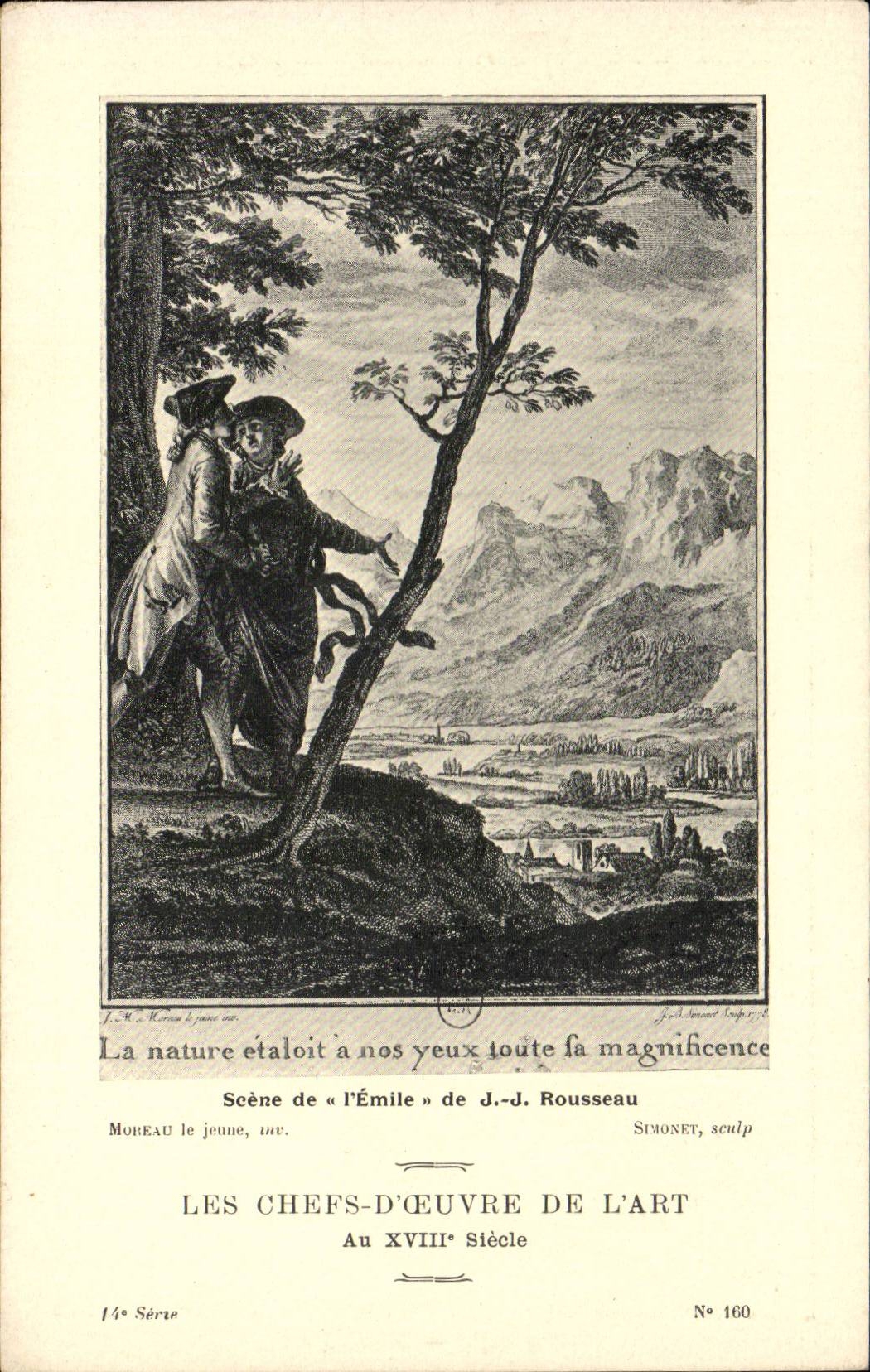 CPA Fantaisie Les chefs d'oeuvre de l'art au 18eme Scene de l'Emile de JJ Rousseau Moreau le jeune