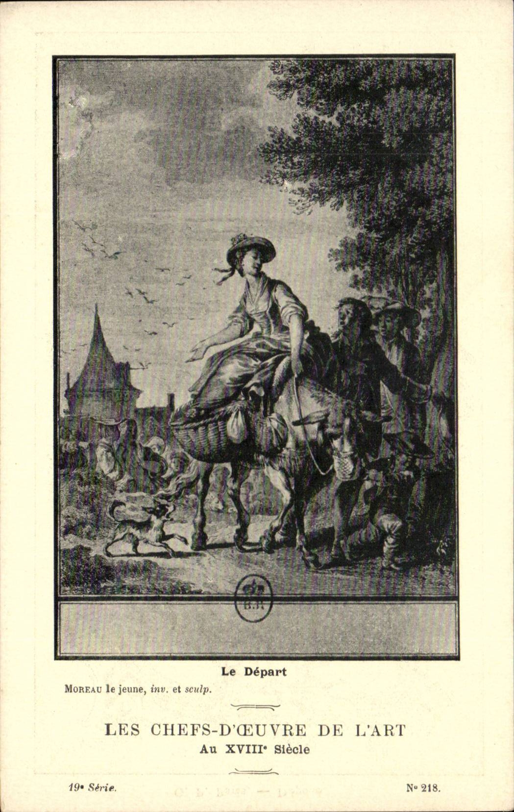 Le Départ — Moreau le jeune, inv. et sculp. — Les Chefs-d'Œuvre de l'Art Au XVIIIe Siècle, 19e Série, N° 218