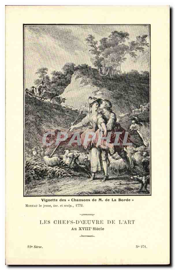 CPA Fantaisie Les chefs d'oeuvre de l'art au 18eme Vignette des chansons de M de la Borde Moreau le jeune