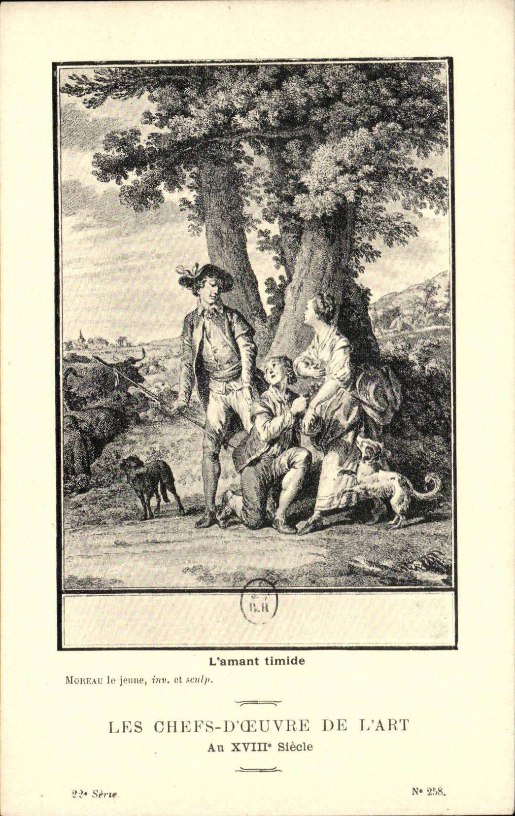L'amant timide — Moreau le jeune, inv. et sculp. — Les chefs-d'œuvre de l'art, 22e série, n° 258