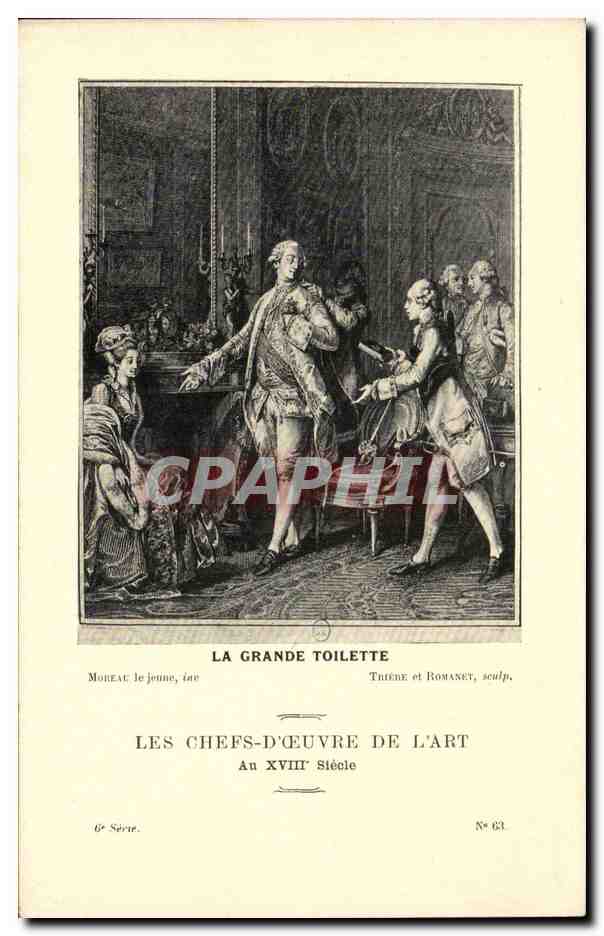 La Grande Toilette — Moireau le Jeune, gravure — Thière et Romanet, sculpteurs — Les Chefs-d'Œuvre de l'Art, 18e siècle, N° 63