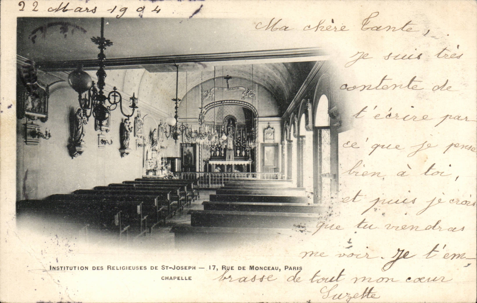 Paris CPA Institution des religieuses de Saint Joseph Rue de Monceau Chapelle