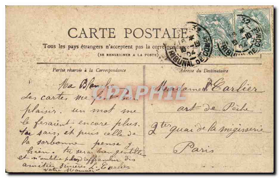 Paris CPA Les Champs Elysees — Verso