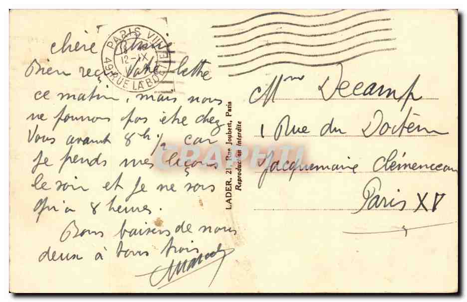 Paris CPA Avenue Foch — Rückseite
