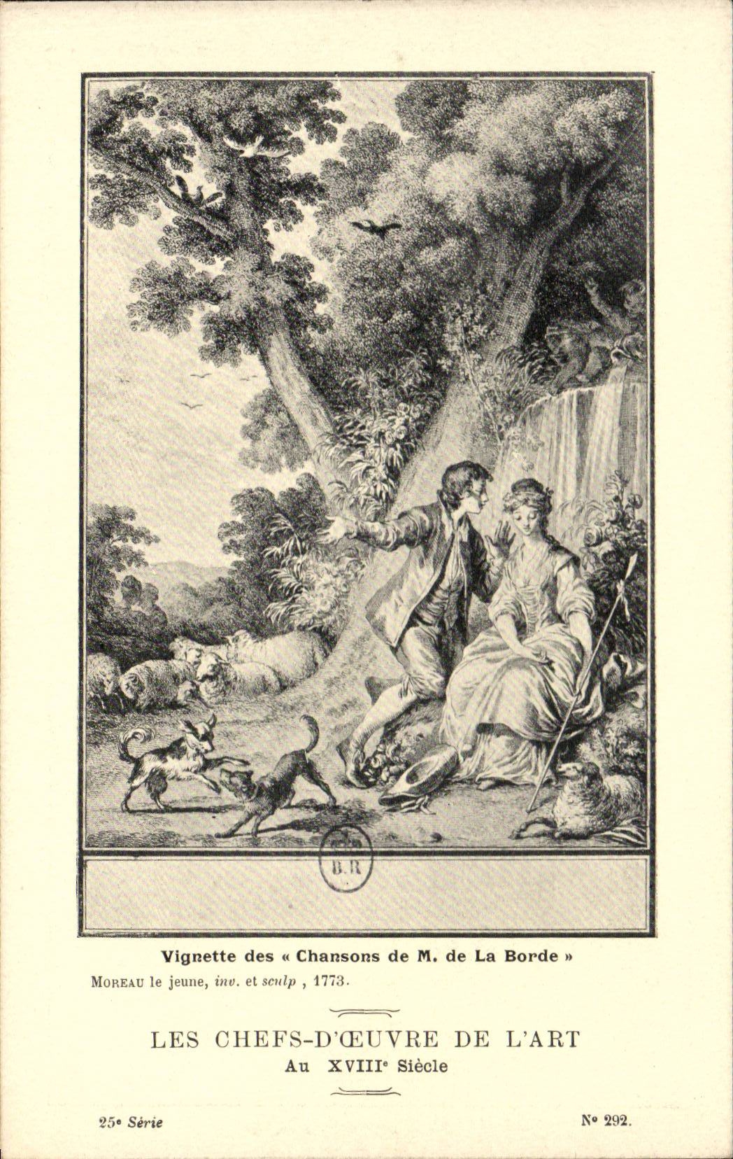 Meisterwerke der Kunst — Im 18. Jahrhundert — Vignette aus den « Chansons de M. de La Borde » — Moreau le jeune, inv. und sculp., 1773 — 25. Serie, Nr. 292
