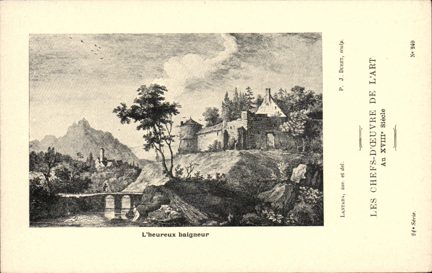 L'heureux baigneur — Les chefs-d'œuvre de l'art, XVIIIe siècle — P. J. DURÉT, sculpteur ; LANTAR, inv. et del. ; N° 249, 21e série