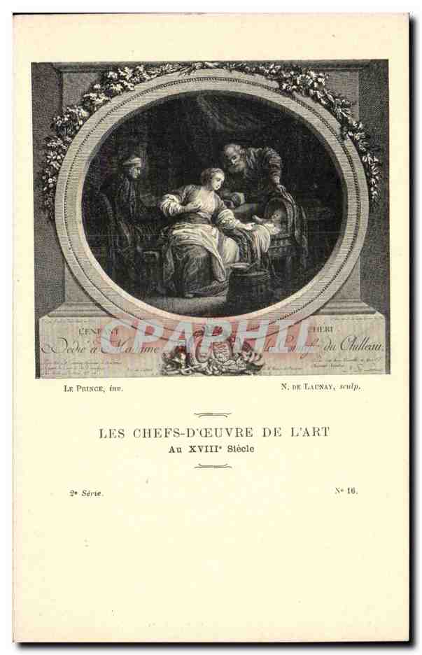 Sujet : La Vierge à l'Enfant — Les Chefs-d'Œuvre de l'Art Au XVIIIe Siècle — 2e Série, N° 16 — Éditeur : Le Prince, inc. — Gravure de N. de Launay