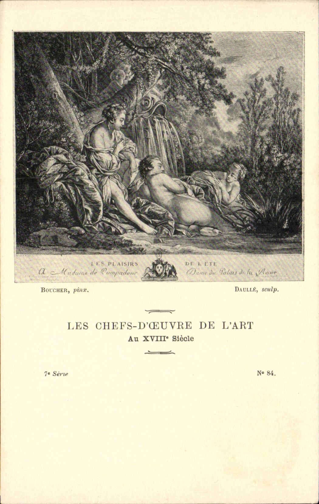 Les plaisirs de l'été — Madame de Pompadour — Boucher, pinx. / Daullé, sculpt. — Les chefs-d'œuvre de l'art au XVIIIe siècle — 7e série, n° 84