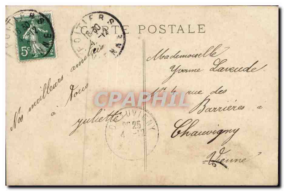 Femme en robe élégante — devant treillis floral — éditeur J.P. n°1996 — Verso