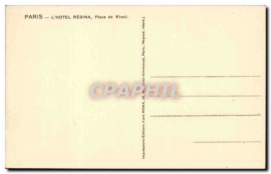 CPA Paris l'hotel Regina Place de Rivoli — Verso