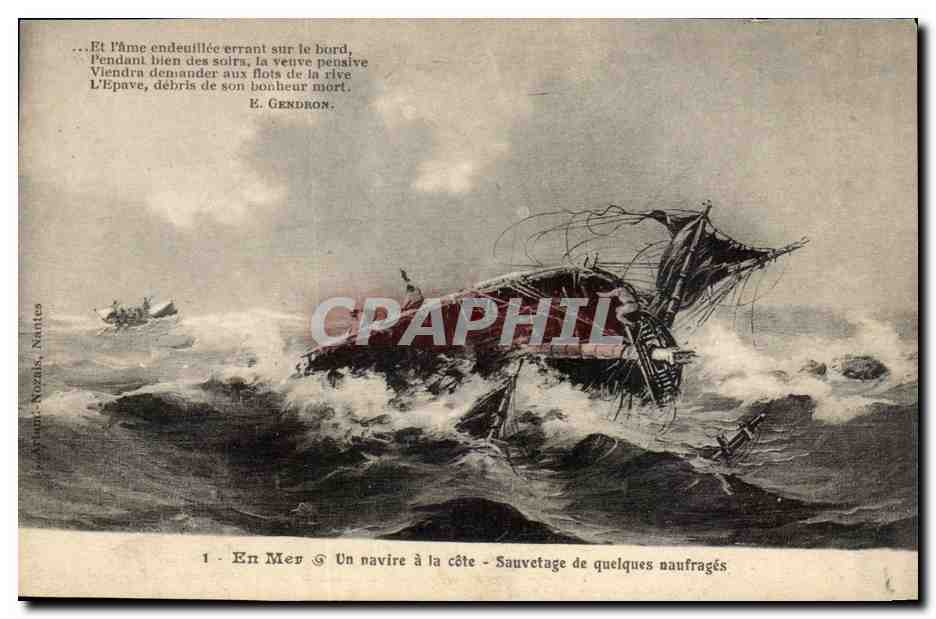 CPA Fantaisie en mer Un navire a la cote Sauvetage de quelques naufrages
