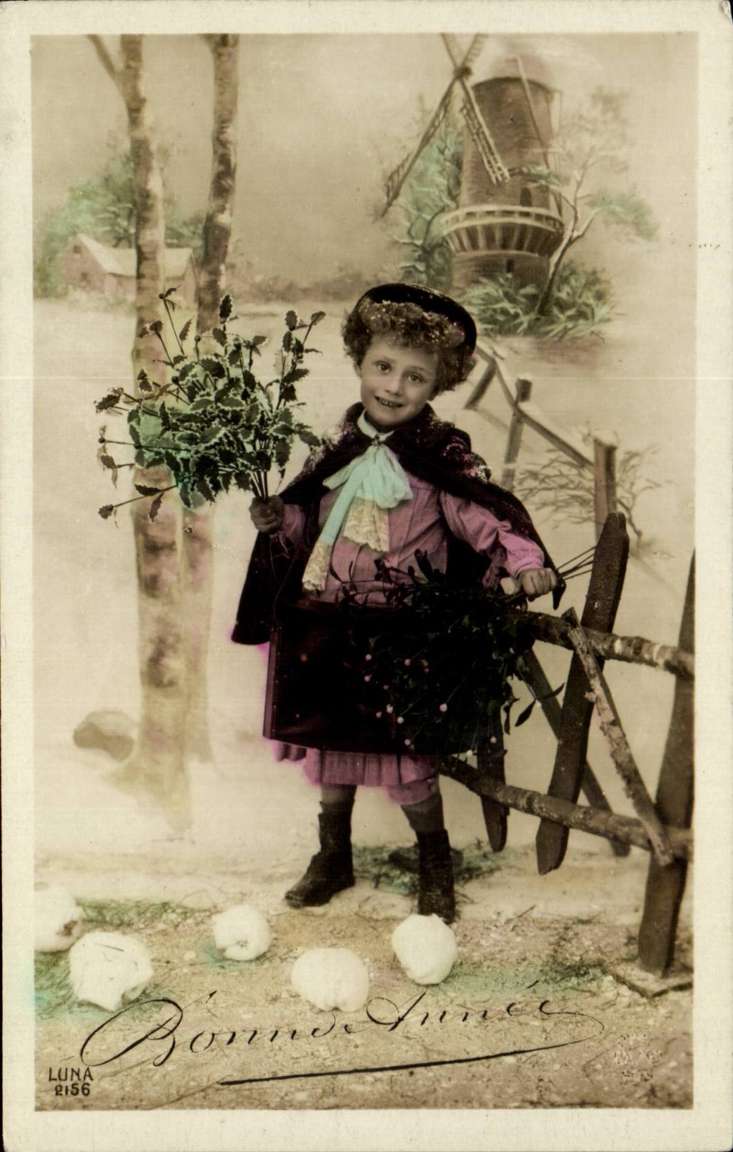 CPA Fantaisie Enfant Bonne annee Moulin Mill