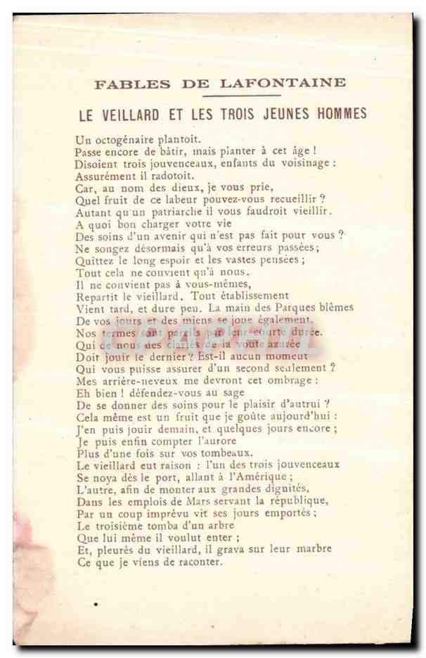 CPA Fantaisie FAbles de la Fontaine Le vieillard et les trois jeunes hommes Gustave Dore — Rückseite