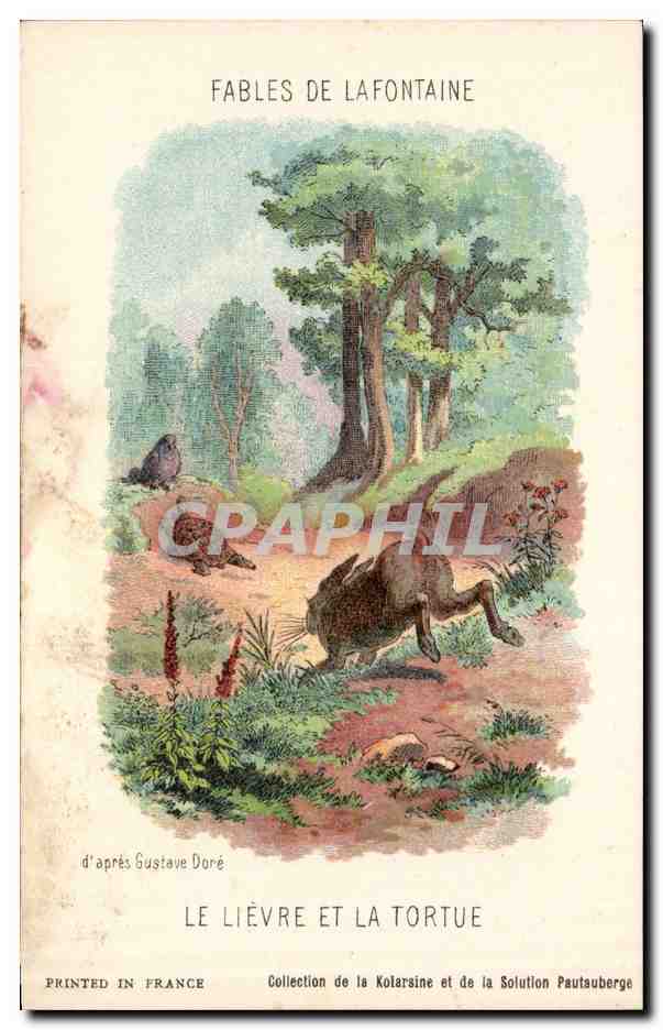 CPA Fantaisie FAbles de la Fontaine Le lievre et la tortue Gustave Dore