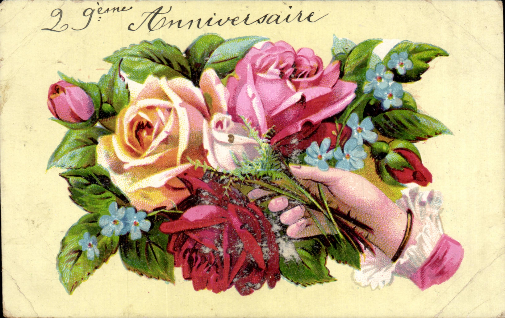CPA Fantaisie Fleurs 29eme anniversaire