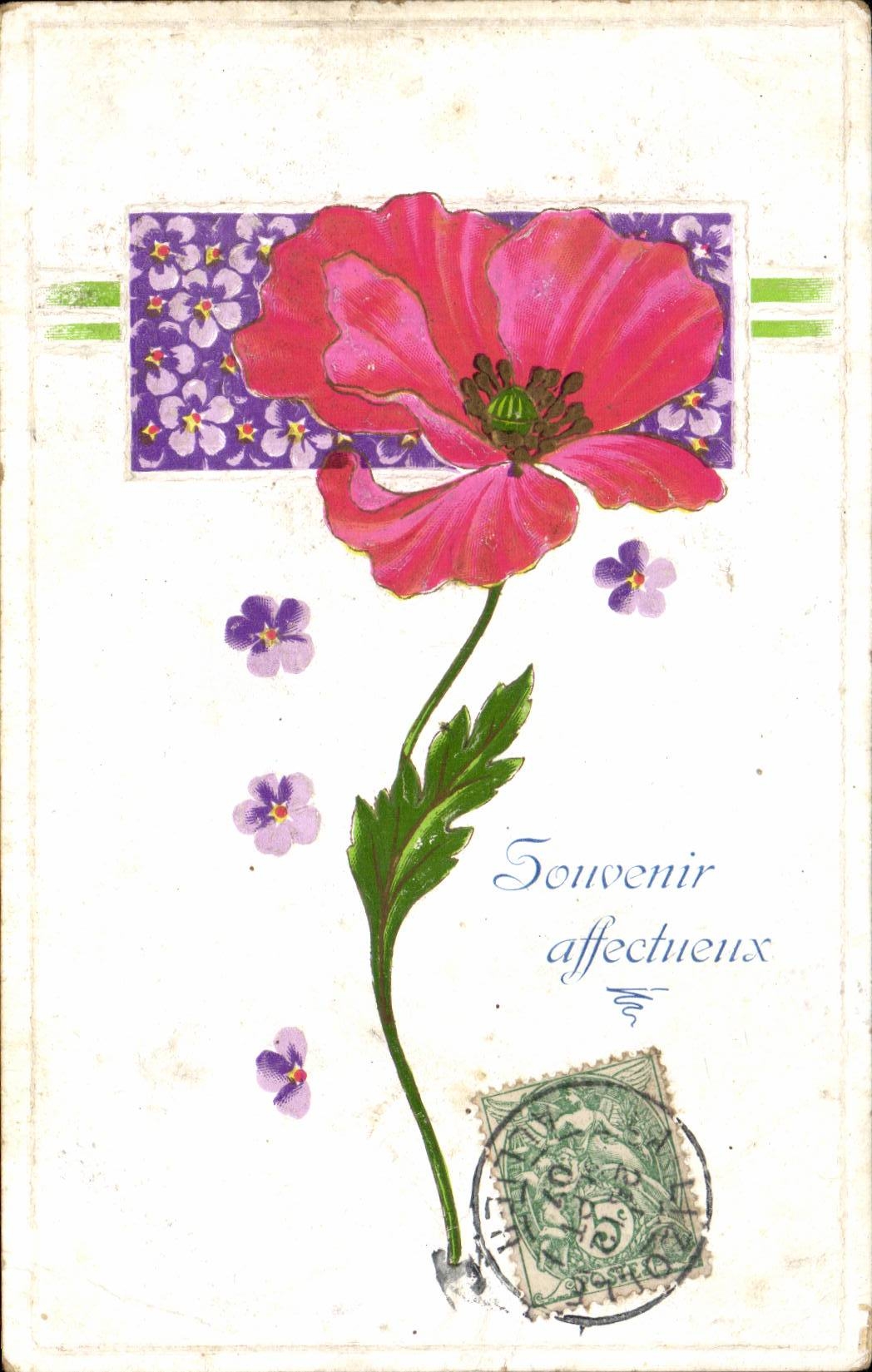 CPA Fantaisie Fleur Souvenir affectueux