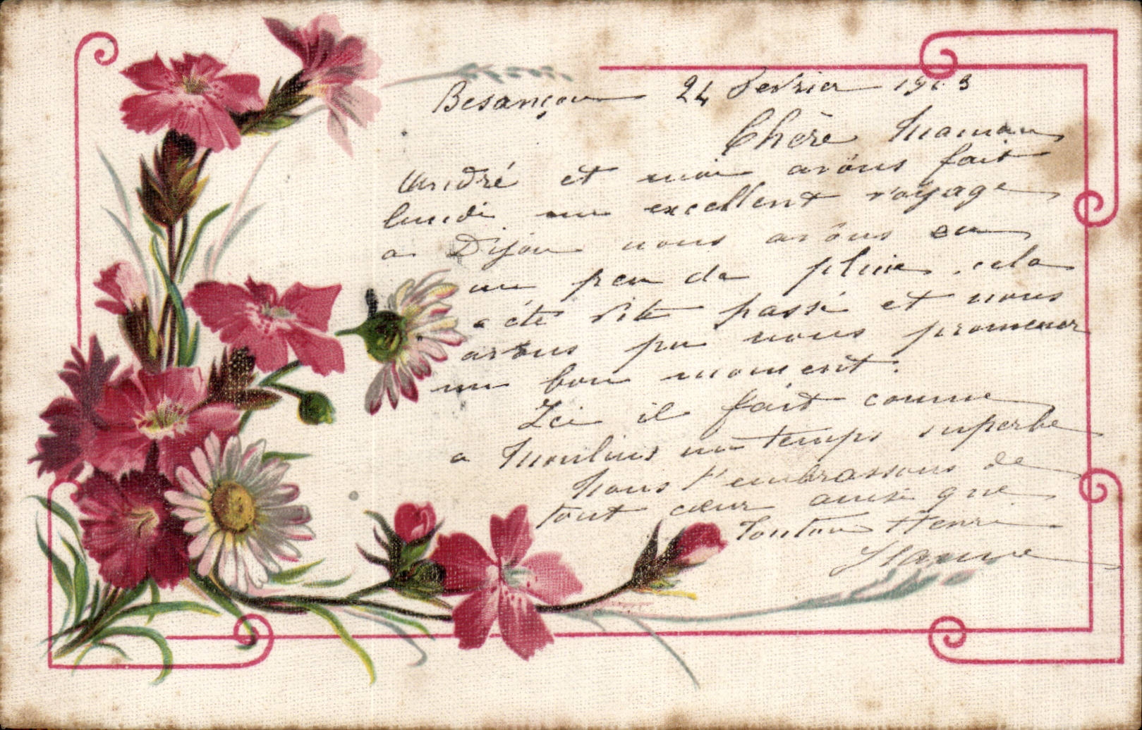 CPA Fantaisie Fleurs (carte toilee)