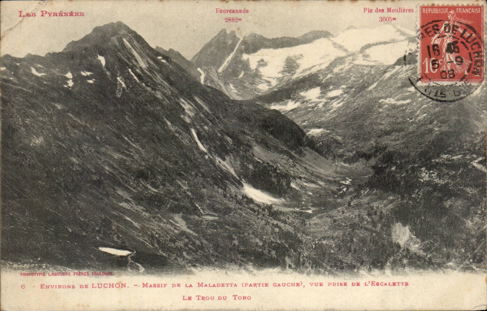 Die Pyrenäen — Umgebung von Luchon — Massif de la Maladetta (linker Teil), Aufnahme von der Éscalette — Phototype Labouche Frères, Toulouse