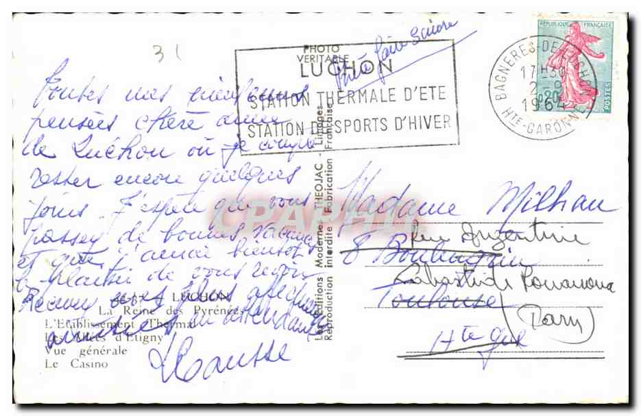 Luchon — vue générale et hôtel Pyrénées — éditeur Théojac — Reverso