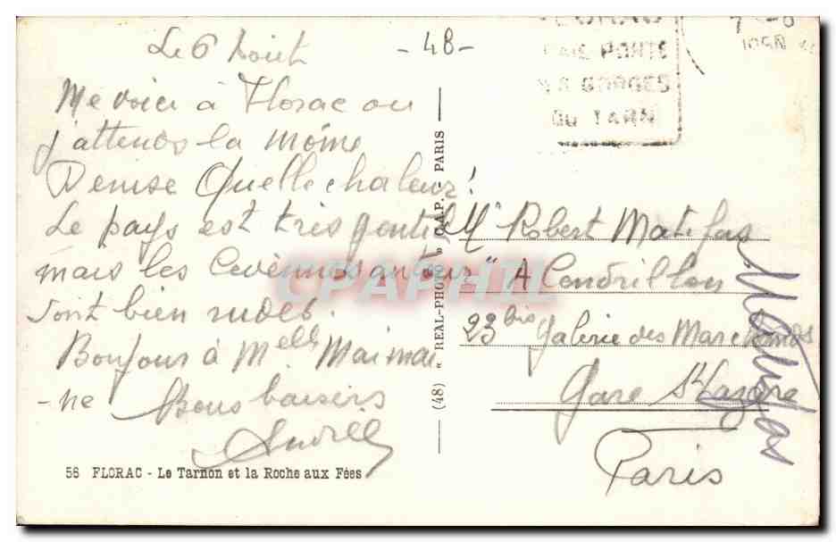 CPA Florac Le Tarnon et a roche aux fees — Rückseite