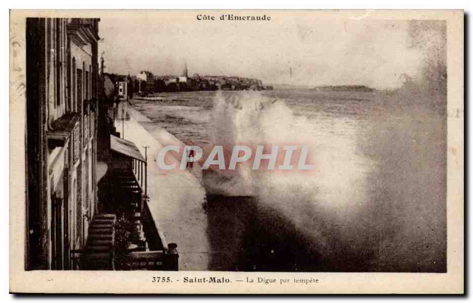 Saint-Malo — La Digue par tempête — Côte d'Emeraude, n° 3755