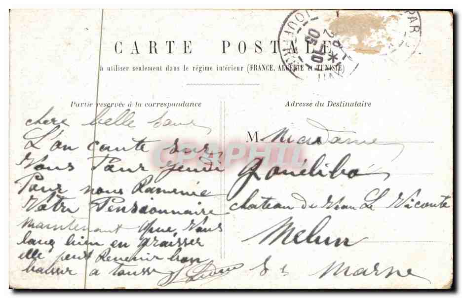 CPA Fantaisie Femme Dans le bois de Meudon Bonjour Manzelle Therese — Rückseite