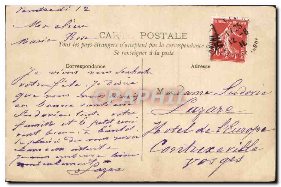 CPA Fantaisie Homme Bonne fete 1910 — Rückseite